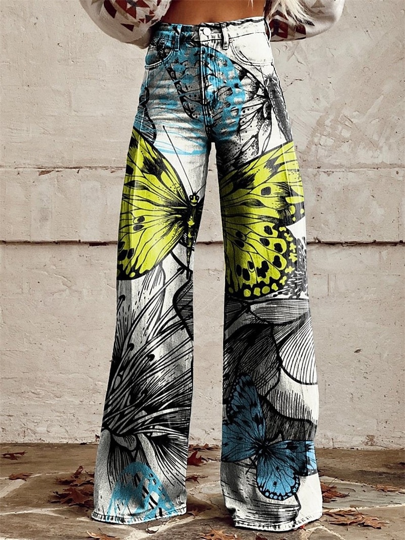 Retrò Vintage Boho Anni '70 Pantaloni Pantaloni a gamba larga Hippie Disco Vita alta Rinascita occidentale Stile jeans finti Per donna Carnevale Casual Quotidiano Festival Musicale Festa a tema retrò del 2025 a $35.99 –P5