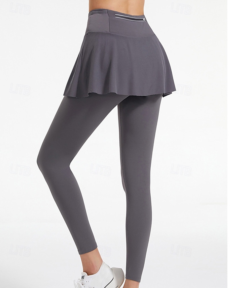 Dames Effen Tennisrok met legging Geplooid Zijzakken Sneldrogend Tennis Golf Augurkbal Kleding Onderlichaam Zwart Blauw Grijs Tenniskleding 2025 - $27.99 –P6