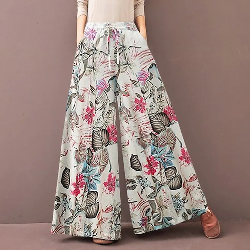 Per donna Pantaloni ispirati al lino Gamba larga Pantaloni Palazzo Streetwear Boho Lunghezza intera Misura del girovita medio Fiore Elastico in vita Traspirante Confortevole Micro-elastico All'aperto del 2025 a $17.99 –P4