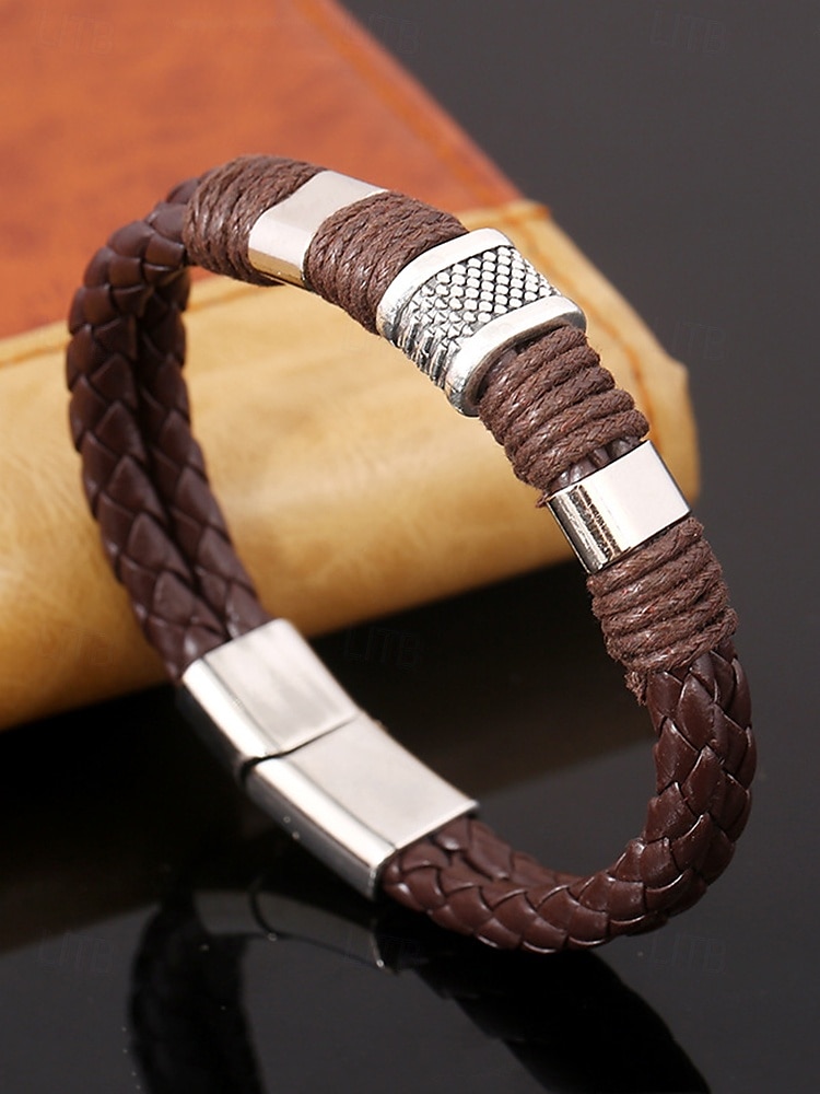 Bracciale da uomo in similpelle intrecciata con chiusura in acciaio inossidabile – cinturino regolabile in stile vintage per abbigliamento casual, quotidiano e come regalo del 2025 a $9.99 –P3