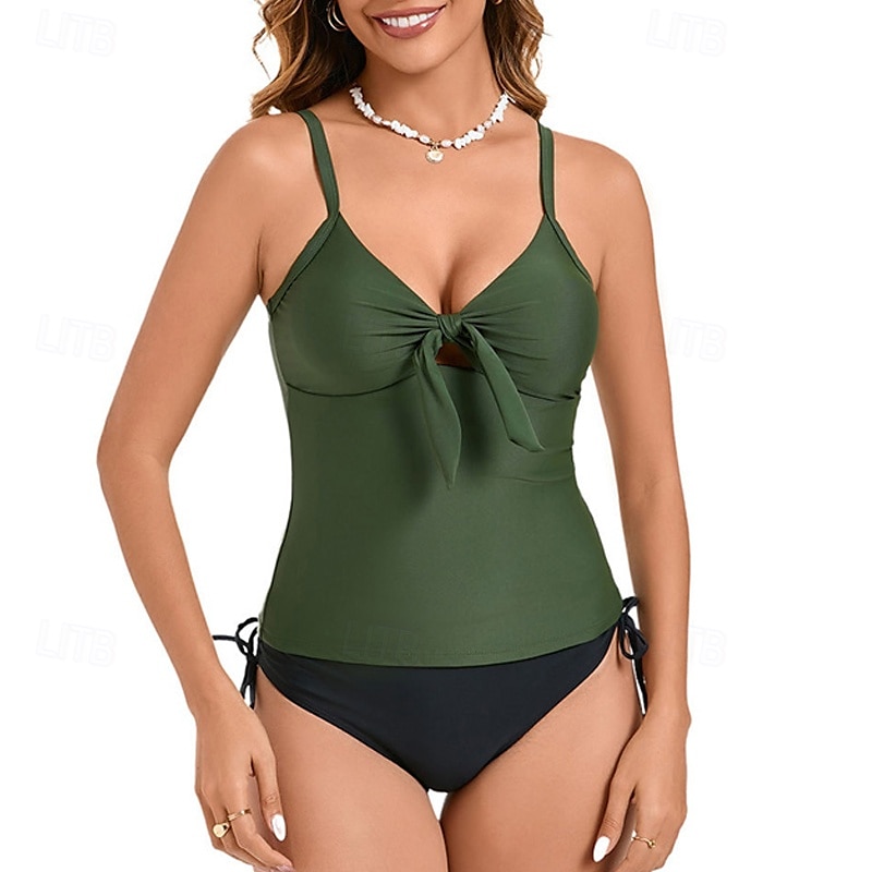Femmes Tankini Maillot De Bain Deux Pièces Dos nageur Maillot de Bain Couleur Unie Maillots de Bain Noir Vin Respirant Séchage Rapide Sans manches - Natation Surf Plongée en apnée Été de 2025 ? $18.39 –P7