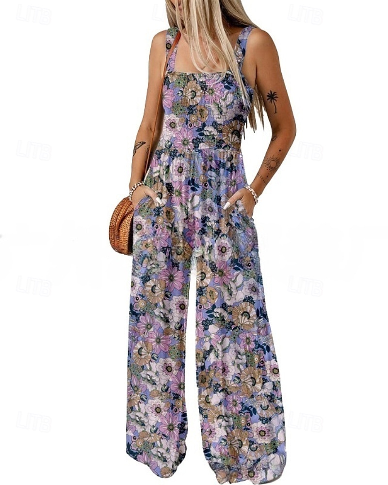 Women's Normal Jumpsuit Casual Floral Sleeveless U Neck Print Street Daily Regular Fit Pink Blue Green Summer 2025 - $25.99 –P2