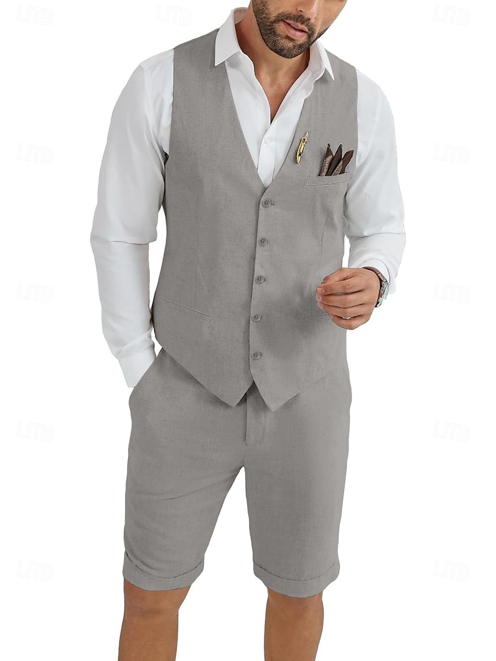 Uomo Smoking Completi in Lino Matrimonio in Spiaggia Matrimonio Rosa Azzurro cielo Estate Tuta Moda Casual Tinta unita Vestibilità standard 2 pezzi del 2026 a $73.99 –P12