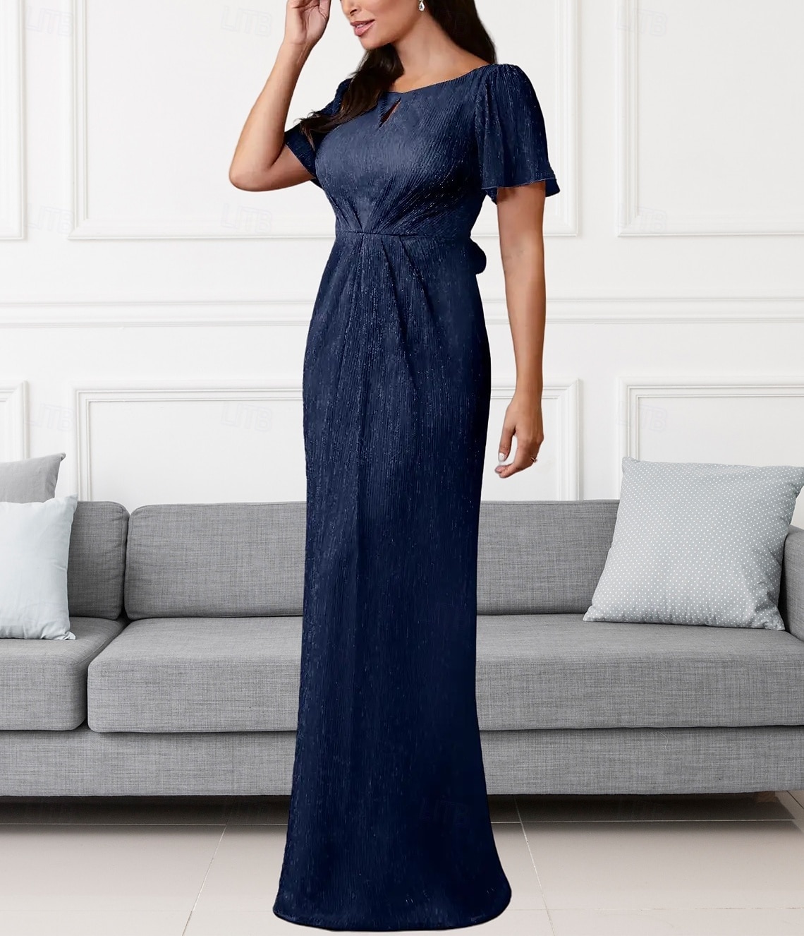 A-Linie Brautmutterkleid Hochzeitsgast Elegant Rundhalsausschnitt Bodenlang Chiffon Kurzarm mit Raffung 2025 2025 - $165.99 –P4
