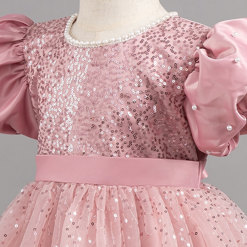 Kleinkind Mädchen Partykleid Pailletten Kurzarm Hochzeit Party Netz Reißverschluss Knotenbinde Niedlich Prinzessin Polyester Knielang Paillettenkleid Partykleid Sommer Frühling Herbst 4-7 Jahre Wei 2025 - $35.99 –P3
