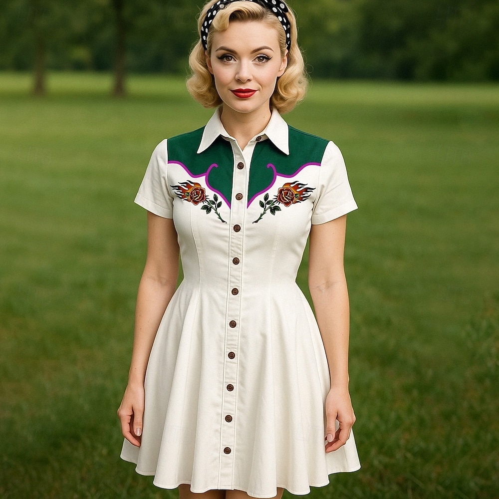 Retro 50. léta Mini Šaty na šaty Košilové šaty Kovbojka Tlačítko dolů 3D tisk Maškarní kostým Dámské Plesová maškaráda Dovolená Ležérní Čajový dýchánek Dospělé Šaty Léto 2025 - $29.99 –P3
