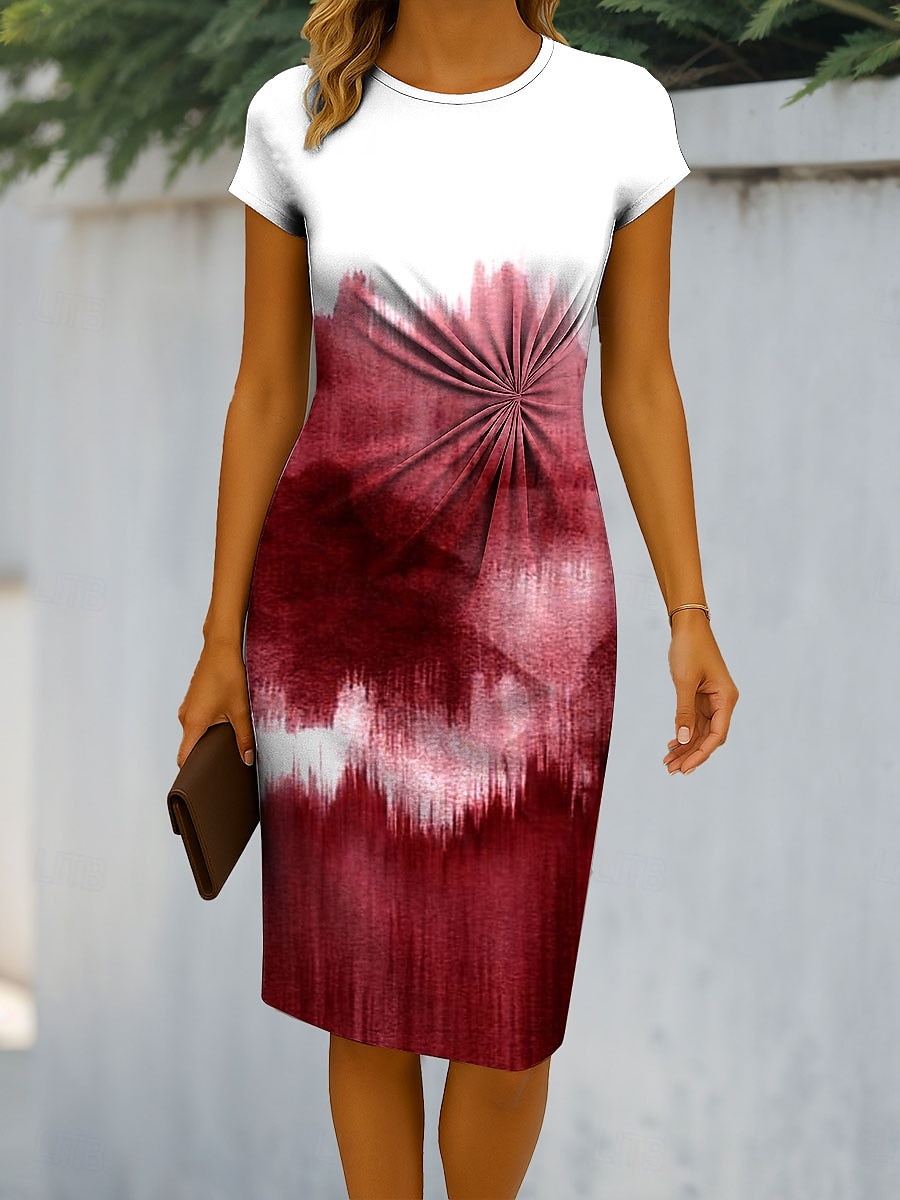 Women's Midi Dress Sheath Dress Bodycon Dress Formal Boho Daily Regular Fit Ombre Graphic Abstract Short Sleeve Crew Neck Red Blue Purple Green Summer Spring 2025 - $35.99 –P4
