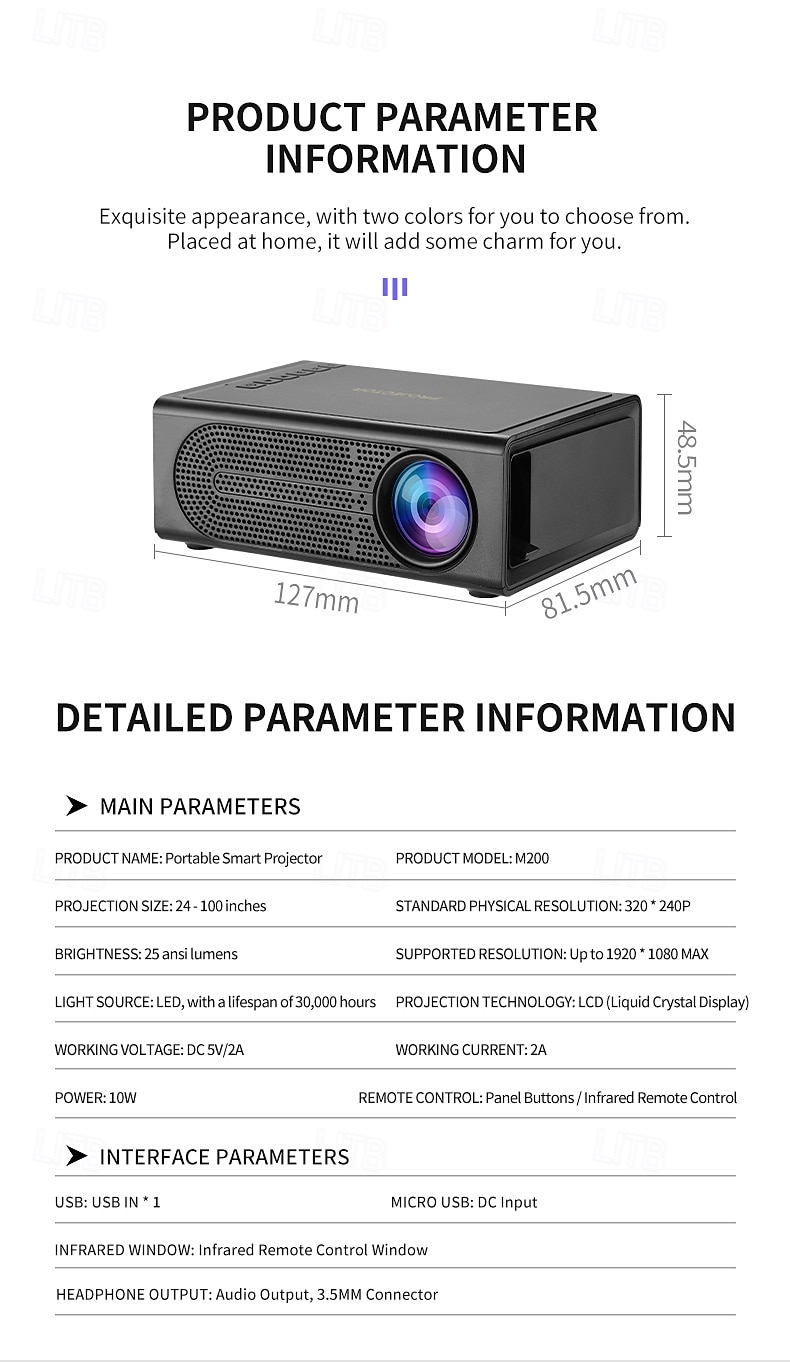 2025年 1080pモバイルプロジェクター - 有線電話接続、100インチ調整可能スクリーン、手動フォーカス、iOS / Android対応、自宅や屋外の映画館に最適 コレクション – $63.99 –P15