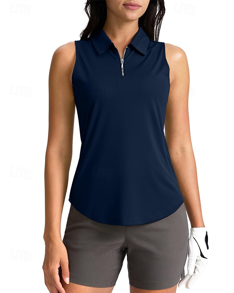 Γυναικεία Μονόχρωμο Πουκάμισο τένις Αμάνικο UPF50+ Γρήγορο Στέγνωμα Τέννις Γκολφ Μπάντμιντον Γιακά με φερμουάρ Μπλουζάκι Μπολύζες Μαύρο Βαθυγάλαζο Πράσινο Ρούχα τένις 2026 - $22.99 –P13