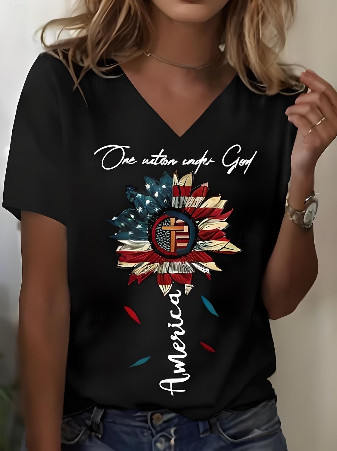 Női Patrióta Póló Grafika Amerikai Zászló Vintage Stílusos Klasszikus Rövid Ujjú V Nyakú Rendes Felsők Napi Hétvégi Nyomtatás Fekete Fehér Sárga Kék Nyár Tavasz 2025 - $19.99 –P3