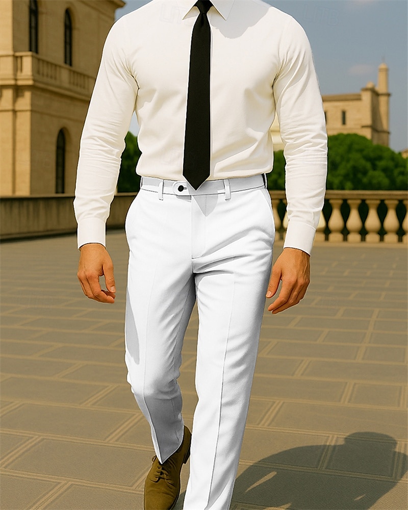 Per uomo Pantaloni Eleganti Pantaloni Chinos Bottoni Tasca Semplice Comodità Formale Feste Lavoro Moda Stile Classico Nero Bianco Micro-elastico del 2025 a $38.99 –P2
