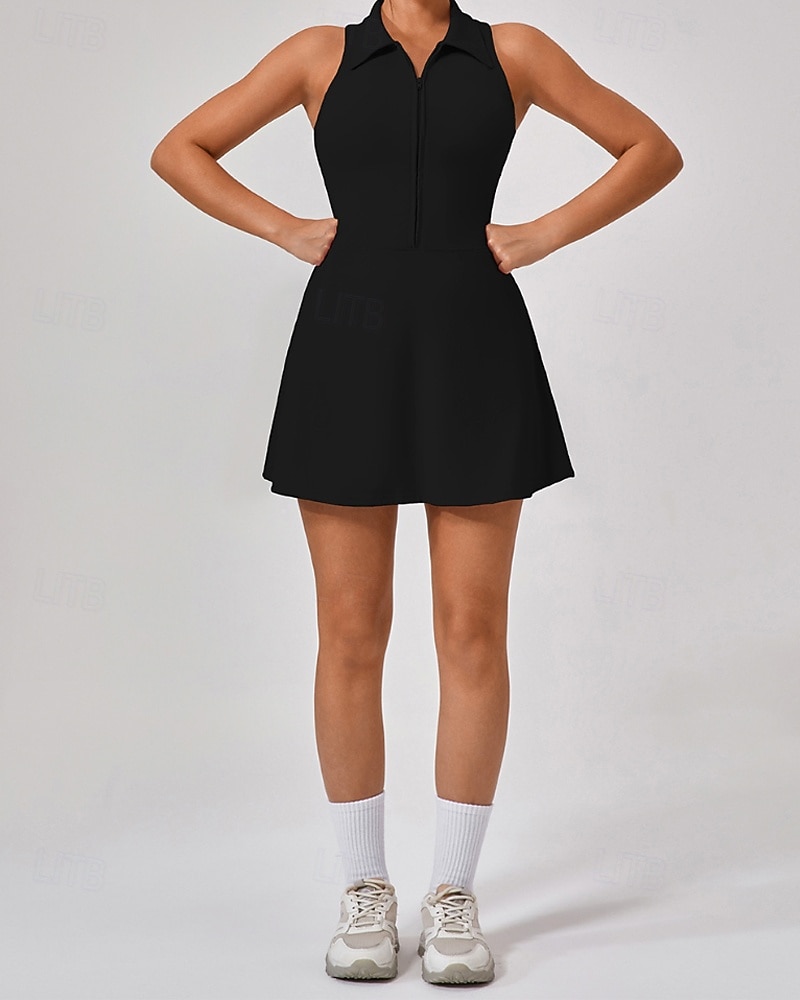 Per donna Tinta unita Abito da tennis con pantaloncini Abito sportivo Senza Maniche Cerniera Tasca Tennis Golf Pickleball Colletto a Camicia Vestito Nero Bianco Rosa Abbigliamento da tennis del 2026 a $51.99 –P15