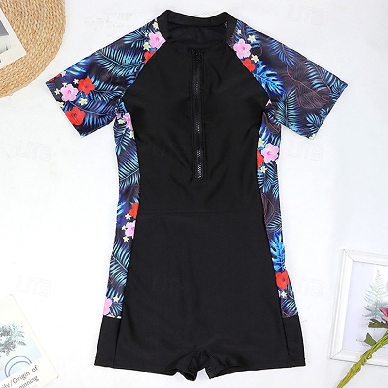 Damen Anti UV Shirt Badeanzug Bademode Blumenmuster Frontreißverschluss UV-Sonnenschutz UPF50+ Schnelltrocknend Kurzarm Bademode Badeanzug Surfen Strand Wassersport Sommer 2026 - $31.99 –P6