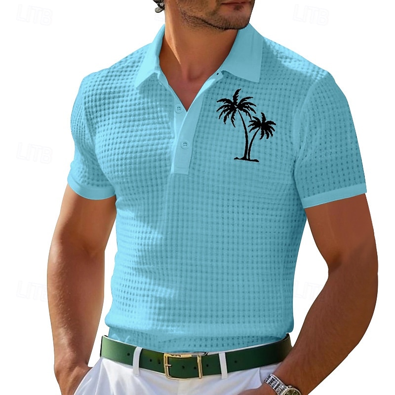 Per uomo Polo Maglia da golf All'aperto Abbigliamento quotidiano Bavero Manica Corta Moda Hawaiano Albero di Cocco Stampato Estate Vestibilità regolare Nero Bianco Giallo Vino Azzurro cielo Grigio del 2025 a $20.99 –P16