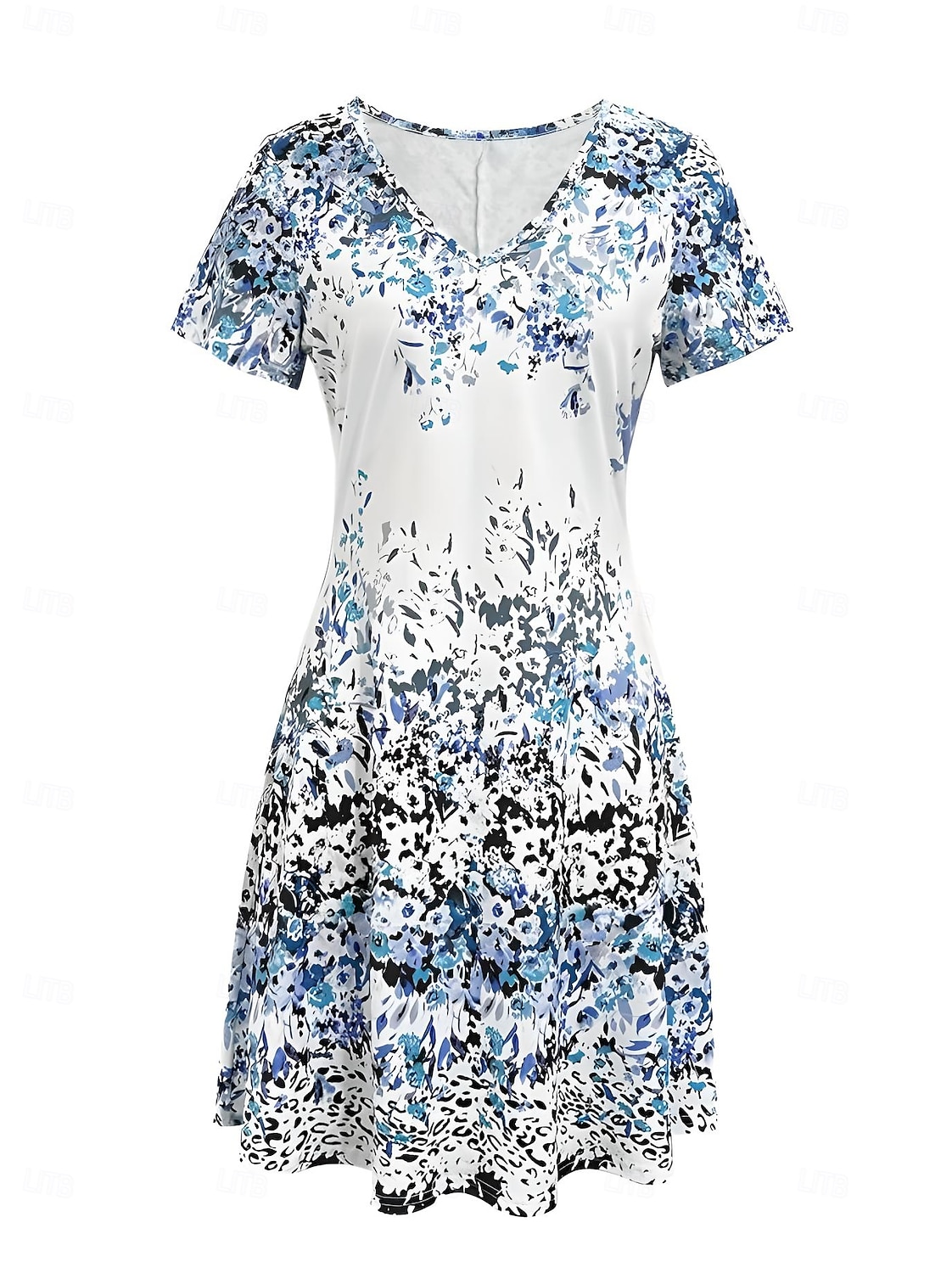 Damen Minikleid T-Shirt-Kleid Sommerkleid A Linie Kleid Urlaub Lässig Boho Ausgehen Strand Normale Passform Blumen Grafik Kurzarm V Ausschnitt Blau Sommer Frühling 2025 - $25.99 –P3
