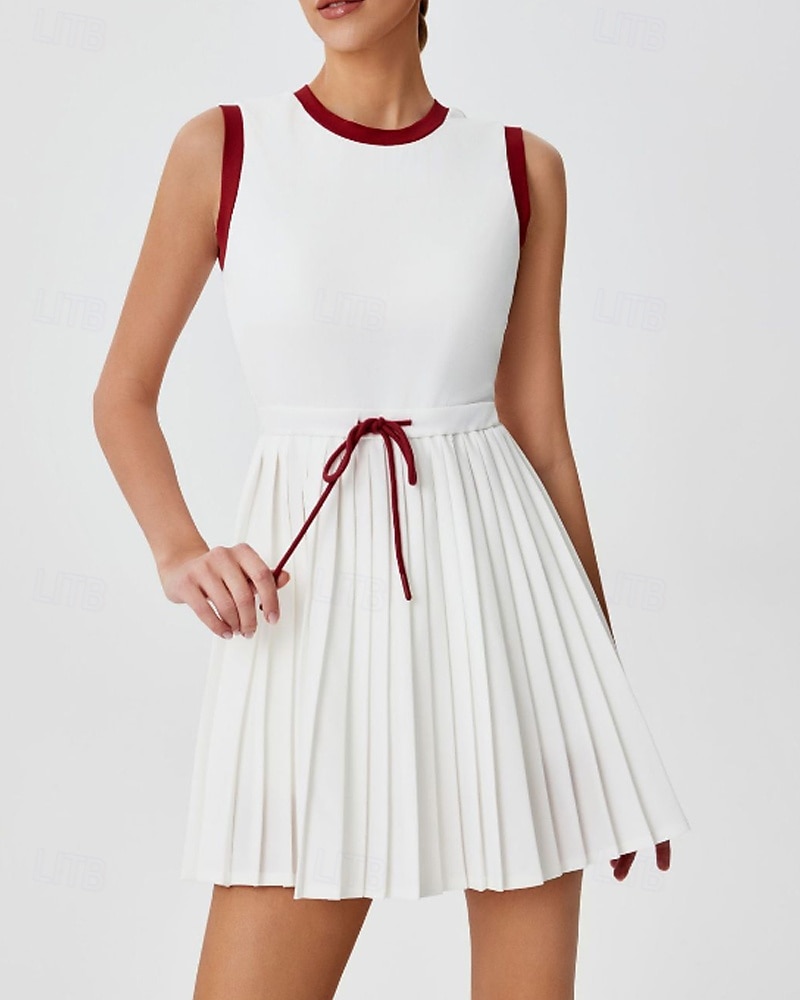 Per donna Patchwork Abito da tennis Abito sportivo Senza Maniche Coulisse Pieghettato Traspirante Tennis Golf Pickleball Girocollo Tank Back Nero Rosso Verde Abbigliamento da tennis del 2026 a $45.99 –P9