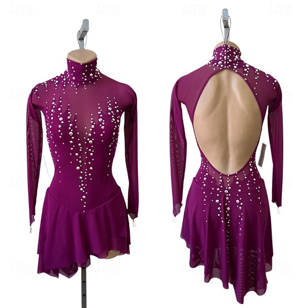 Vestidos para Patinação Artística Mulheres Para Meninas Patinação no Gelo Vestidos Fúcsia Patchwork Sem costas Com Transparência Elastano Elasticidade Alta Treino Competição Roupa para Patinação de 2025 por $171.99 –P1
