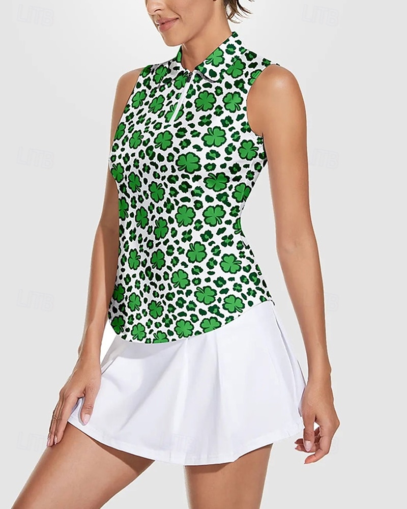 Жен. Clover Теннисная рубашка Без рукавов С принтом UPF50+ Быстровысыхающий Теннис Гольф Бадминтон Воротник на молнии Футболка Футболка Верхняя часть Зеленый Теннисная одежда 2025 - $22.99 –P3