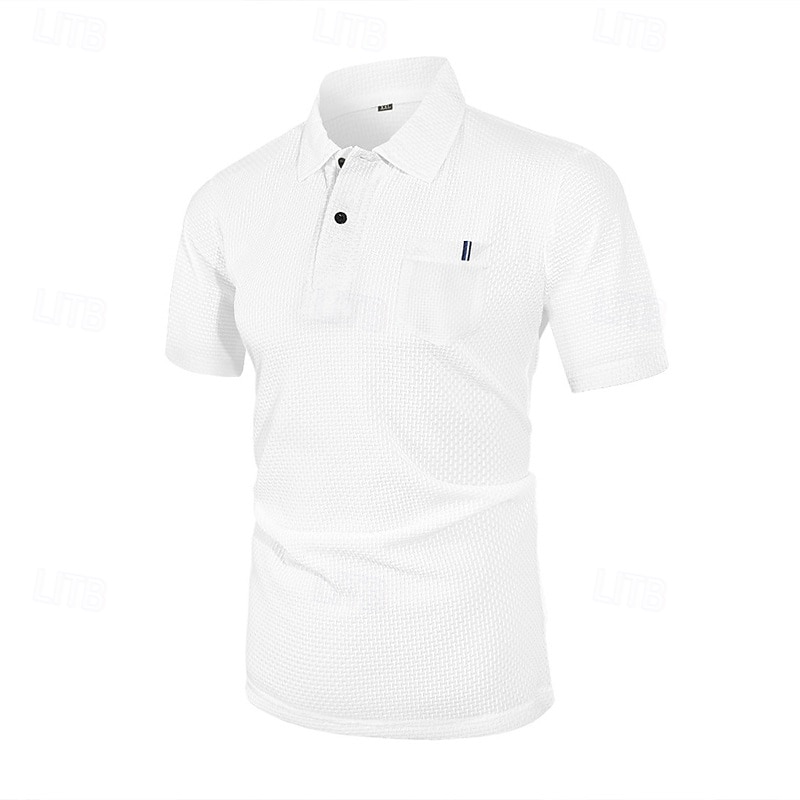 Herren Golfshirt Golf Poloshirts Arbeit Lässig Revers Kurzarm Basic Modern Einfach Knöpfe Jacquard Sommer Normale Passform Schwarz Weiß Marineblau Blau Meerblau Dunkelgray Golfshirt 2025 - $18.99 –P11