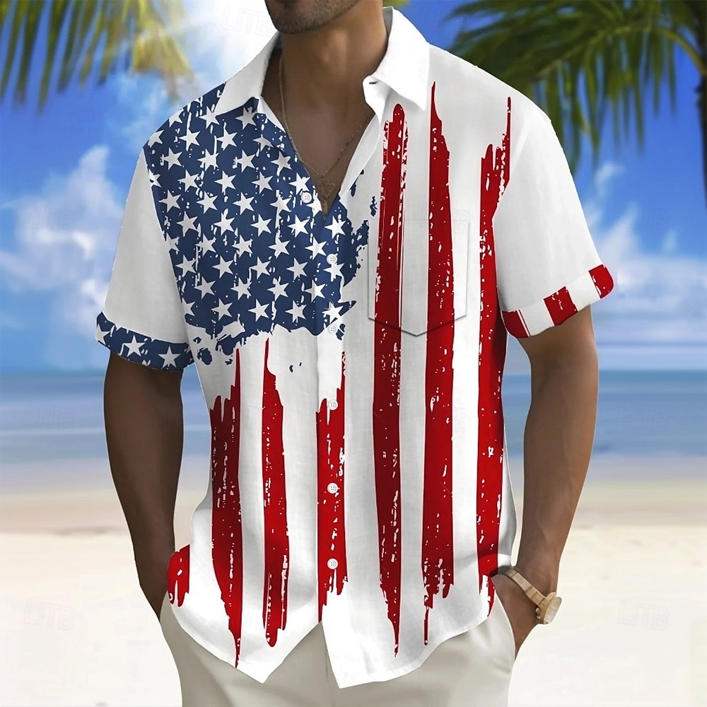 Independence Day Men's American US Flag Patriotic Fourth of July Shirt Summer Shirt Button Up Shirt Short Sleeve Fashion Casual Holiday Summer Spring Turndown 3D Print Collared Shirts Front One Pocket 2025 - $23.99 –P1