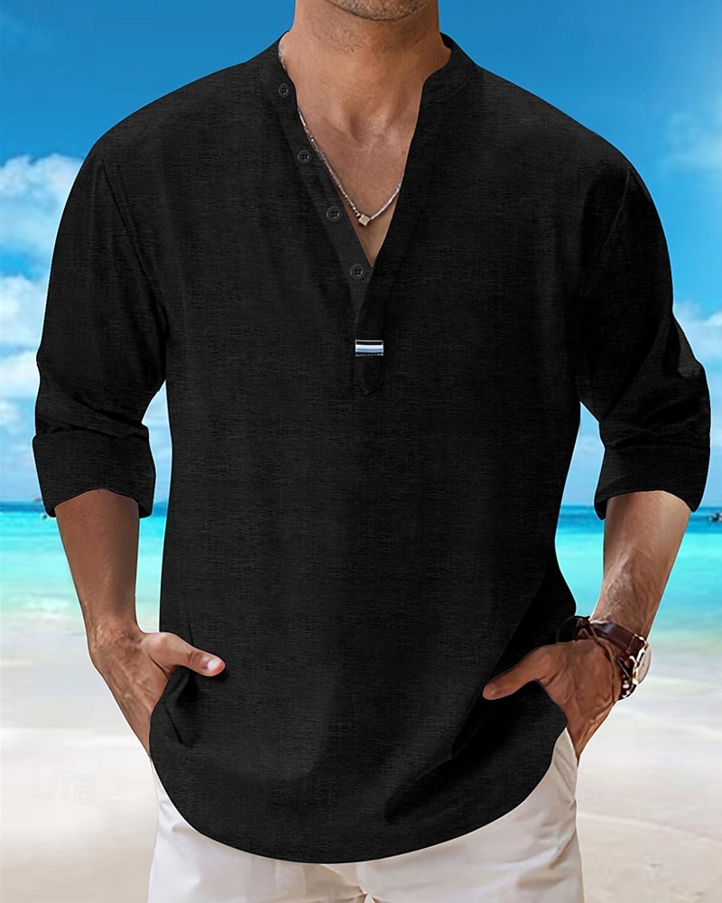 Men's Shirt Popover Shirt Summer Shirt Casual Shirt Beach Shirt Black White Pink Navy Blue Sky Blue Long Sleeve Plain Lapel Vacation Hawaiian Clothing Apparel Cotton Blend Fashion Casual Comfortable 2026 - $31.99 –P2