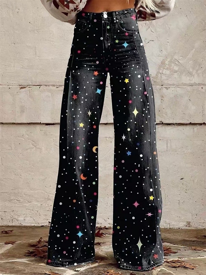 Retrò Vintage Boho Anni '70 Pantaloni Pantaloni a gamba larga Hippie Disco Vita alta Rinascita occidentale Stile jeans finti Per donna Carnevale Casual Quotidiano Festival Musicale Festa a tema retrò del 2025 a $35.99 –P2