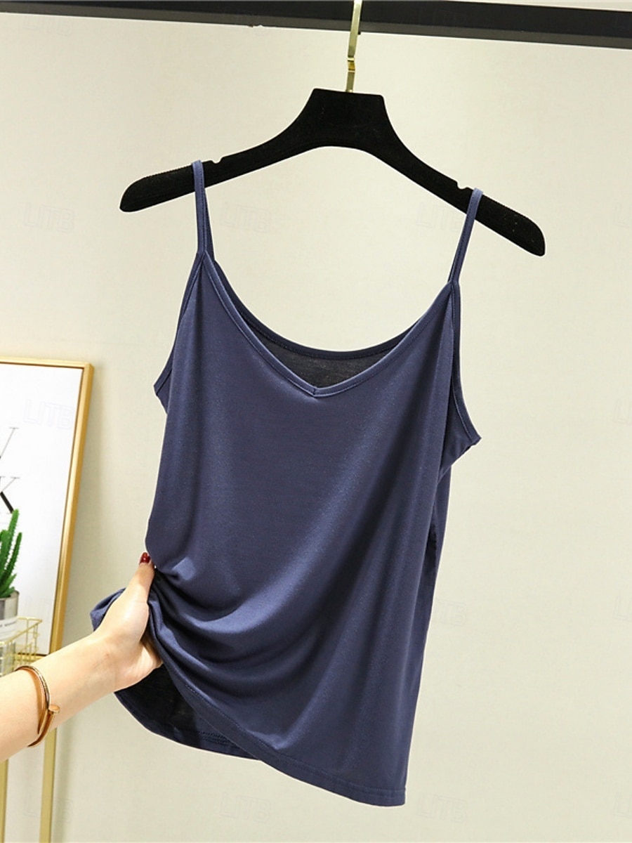 Women's Camisole Tank Top Solid Color Daily Sleeveless Crew Neck Regular Tops Daily Backless Light Blue Iron Gray Denim Blue Matcha green Black Summer 2025 - Kč349 –P12