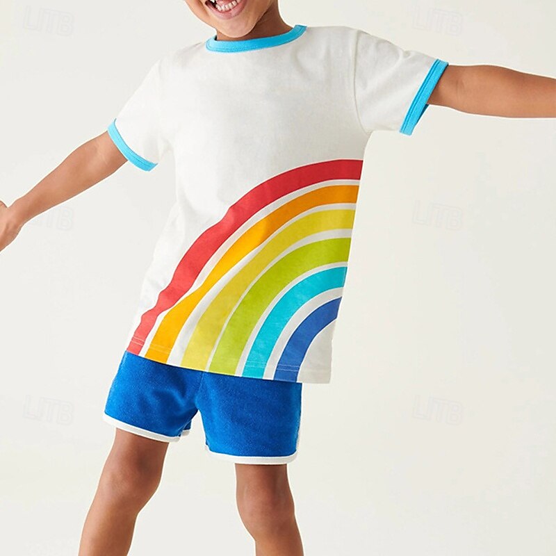Kinder Jungen T-Shirt Tee Regenbogen Kurzarm Rundhalsausschnitt Kinder oben Outdoor Basic Sommer Weiß Ab 4 Jahren 2025 - $10.49 –P1