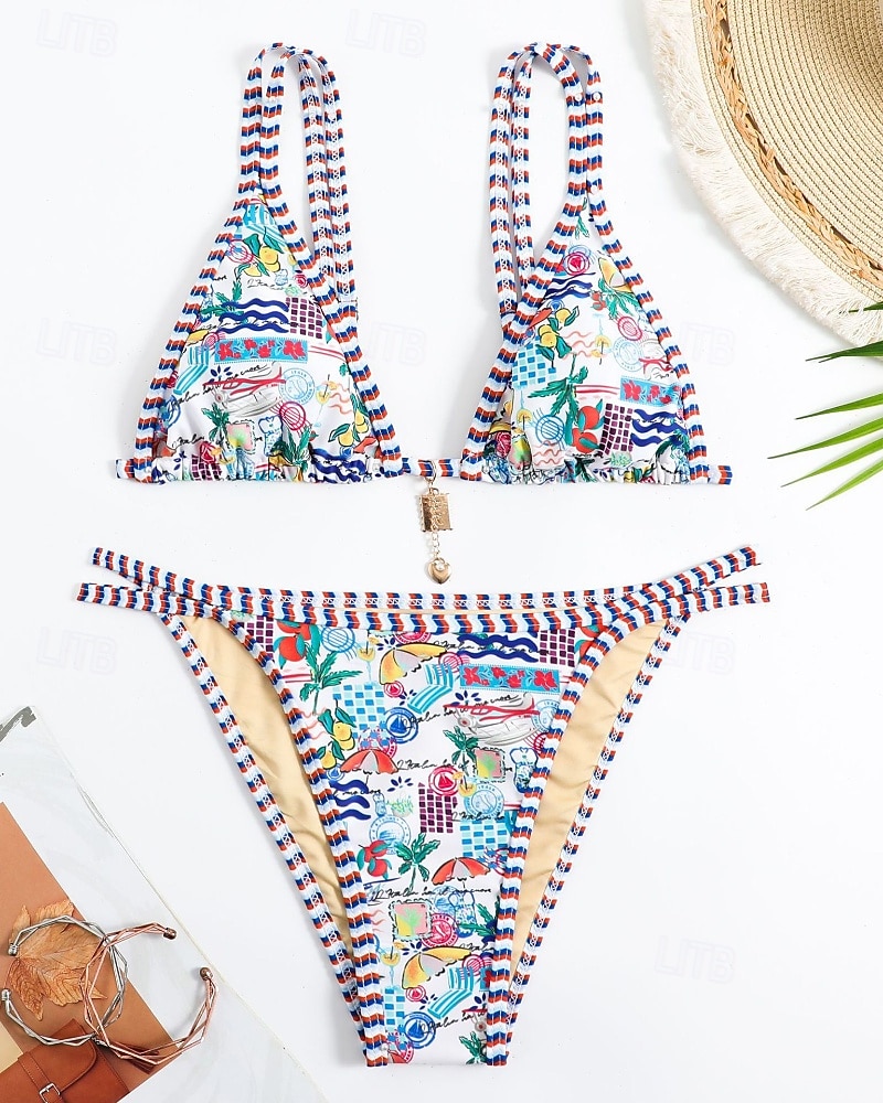 Femmes Maillots de Bain Bikini 2 pièces Maillot de bain Dos nu Tropical Tenues de plage Fleur Col en V Sans manches Maillots de bain de 2025 ? $22.99 –P17