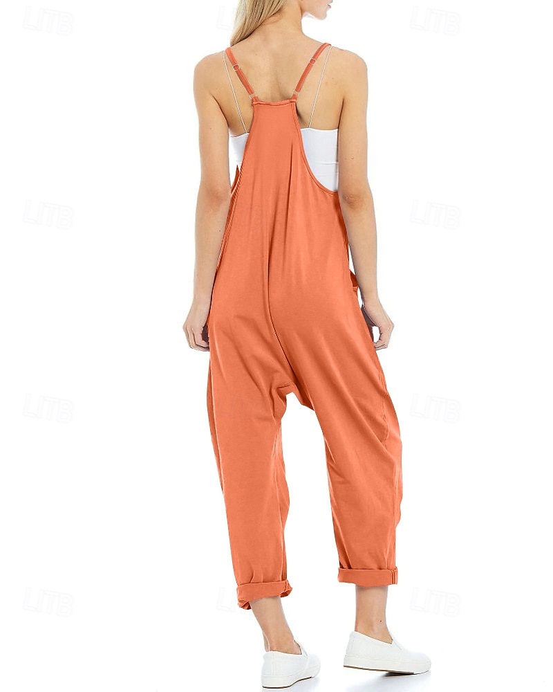 Femmes Normal Combinaison Occasionnel Couleur Unie Sans manches Col en V Avec Poches Sortir Week-end Coupe régulière Noir Vert Claire Vert Véronèse Été de 2025 ? $23.99 –P8