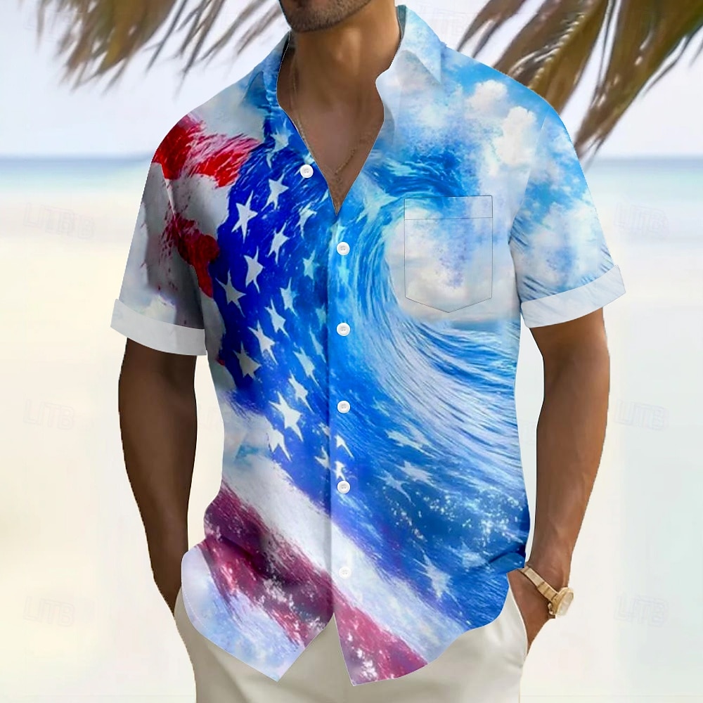 Independence Day Voor heren Amerikaanse Amerikaanse vlag Vaderlandslievend Overhemd Zomer overhemd Overhemd met knopen Korte mouw Mode-casual Feestdagen Zomer Strijkijzer 3D-afdrukken Voorste zak 2025 - $23.99 –P1