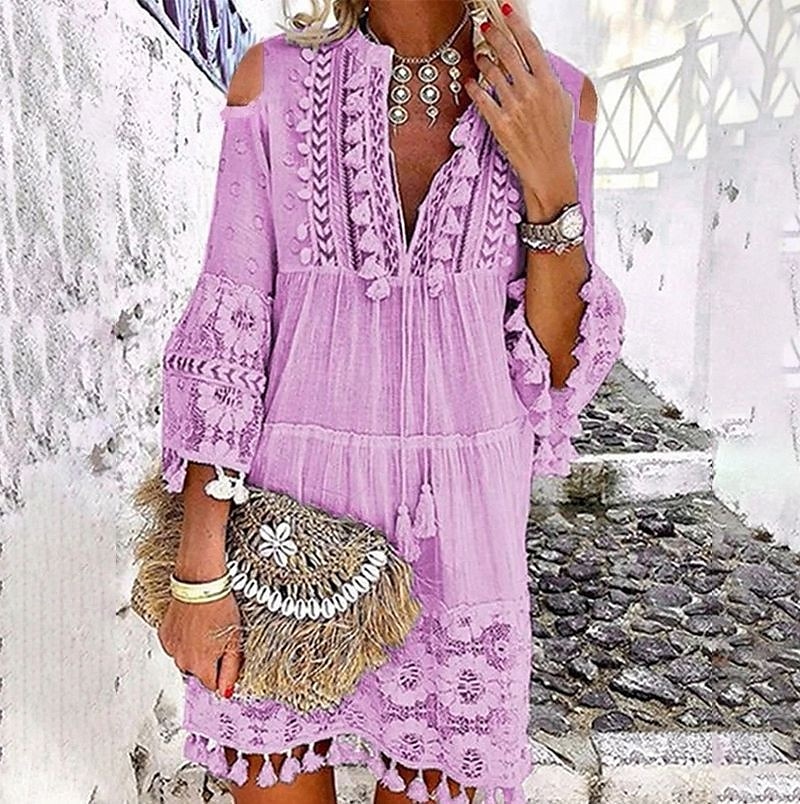 Pentru femei Rochie Mini Rochie de schimb Rochie Boho Vacanță Casual În aer liber Vacanță Zilnic Potrivire Largă Culoare pură Lungime Manșon 3/4 În V Alb Roz Îmbujorat Albastru piscină Mov Var 2025 - $42.99 –P12