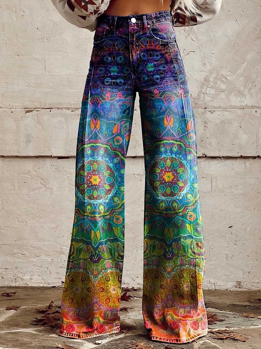 Retro Cikánský 70. léta Kalhoty Široké legované kalhoty Hippie Disko Vysoký pas Květinový Styl falešných džínů Dámské předvečer Všech svatých Karneval hudební festival Pride Parade Retro tematick 2025 - $35.99 –P3