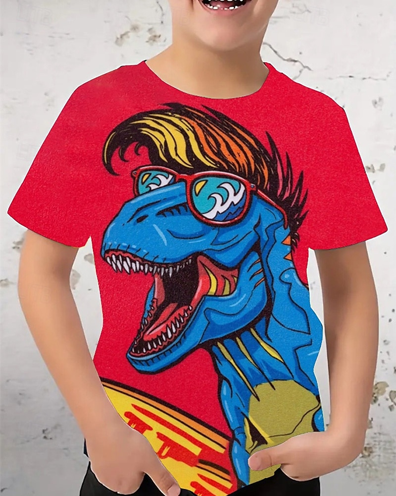 Poikien 3D Dinosaurus T-paita Lyhythihainen Kesä Kevät Muoti Perus Lapset 4-12 vuotta Tiukka pyöreä kaula-aukko ulko- Kausaliteetti Päivittäin Normaali 2025 - $11.99 –P5