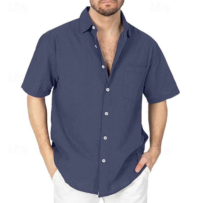 Voor heren Overhemd Linnen overhemd Zomer overhemd Strand Kleding Overhemd met knopen Overhemden zonder broek Vakantie Casual Zwart Wit Marineblauw Hemelsblauw Korte Mouw Strijkijzer Zomer Lente zomer 2025 - $21.99 –P4