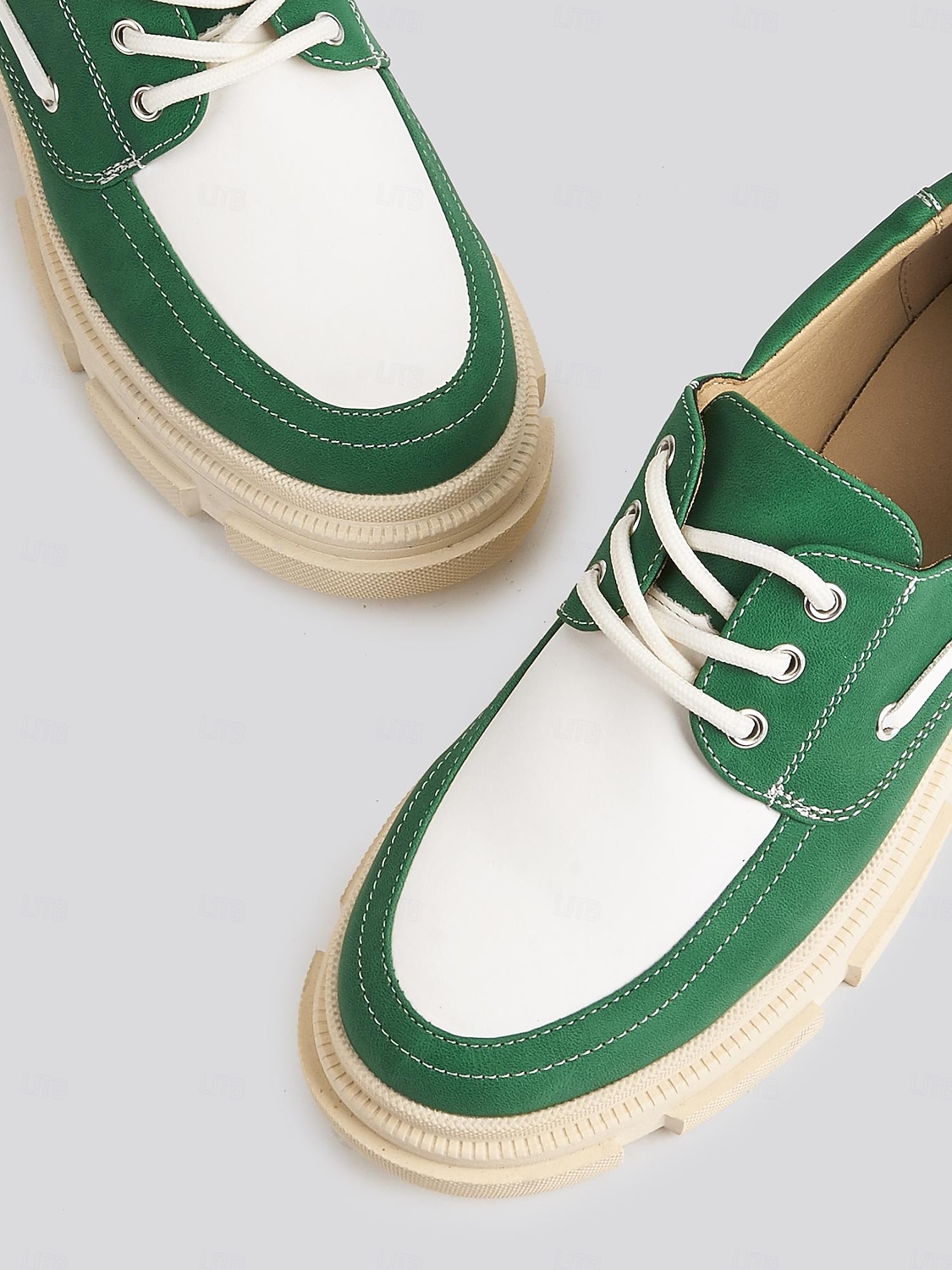Chaussures à plateforme style Oxford pour femmes - Bloc de couleurs vert et blanc tendance avec semelle épaisse, idéales pour les déplacements quotidiens et les journées de bureau décontractées de 2025 ? $42.99 –P7