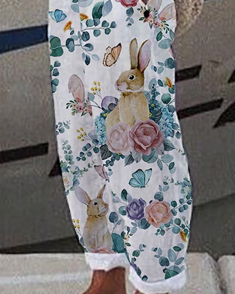 Mujer Pantalones inspirados en el lino Pantalones Harem Moda Boho Longitud total Media cintura Conejo Flor Cintura elástica Transpirable Cómodo Microelástico Calle Ropa Cotidiana Noche Azul Piscina 2025 - $28.99 –P3