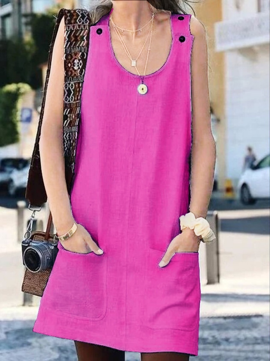 Pentru femei Rochie Mini Rochie de vară Rochie Slip Casual Zilnic Potrivire Largă Culoare solidă Fără manșon În U Fucsia Albastru Închis Vară 2025 - $16.99 –P3
