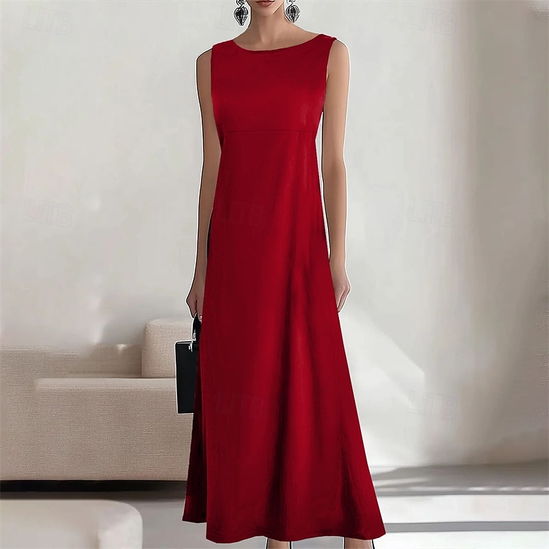 Per donna Abito Lungo Maxi Abito Vestito Casual Abito Estivo Moda All'aperto Feste Ferie Vestibilità regolare Semplice Senza Maniche Girocollo Blu Nero Vino Estate del 2026 a $26.99 –P2