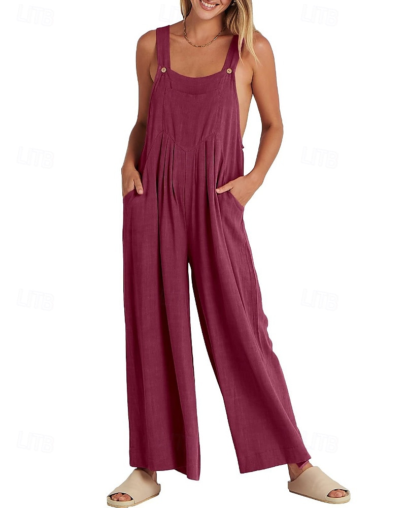 salopetă salopetă damă salopetă streetwear culoare uni fără mâneci decolteu în U buzunar stradă ieșire croială standard negru alb galben vară 2025 - $31.99 –P18