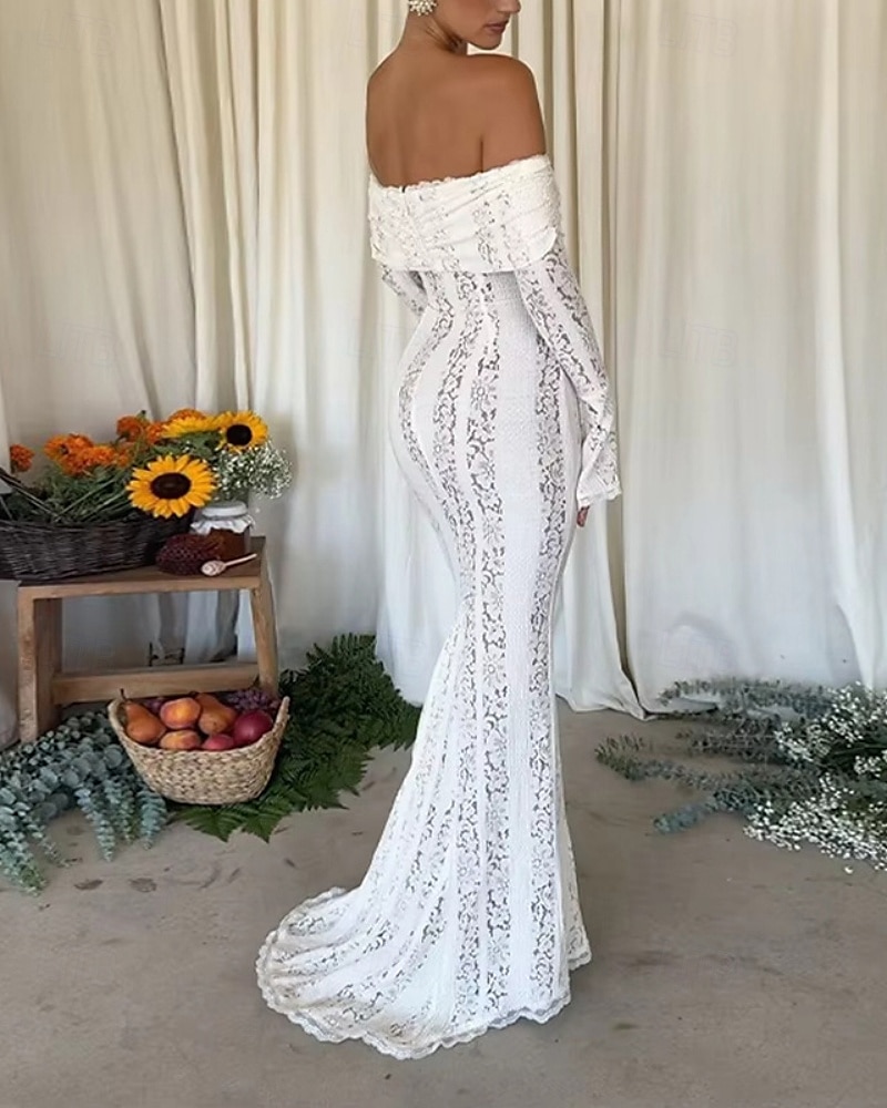 Dámské Dlouhé šaty Maxi šaty Krajkové šaty Šaty na ples Šaty na párty Elegantní Módní Párty Zvláštní příležitosti Večerní oslava Běžný Bez vzoru Dlouhý rukáv Pod rameny Černá Bílá Léto 2025 - $35.99 –P10