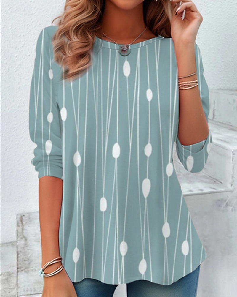 Women's T Shirt Tee Top Color Block Abstract Fashion Modern Long Sleeve Crew Neck Regular Tops Daily Print Red Sky Blue Light Blue Summer Spring 2025 - Kč439 –P3