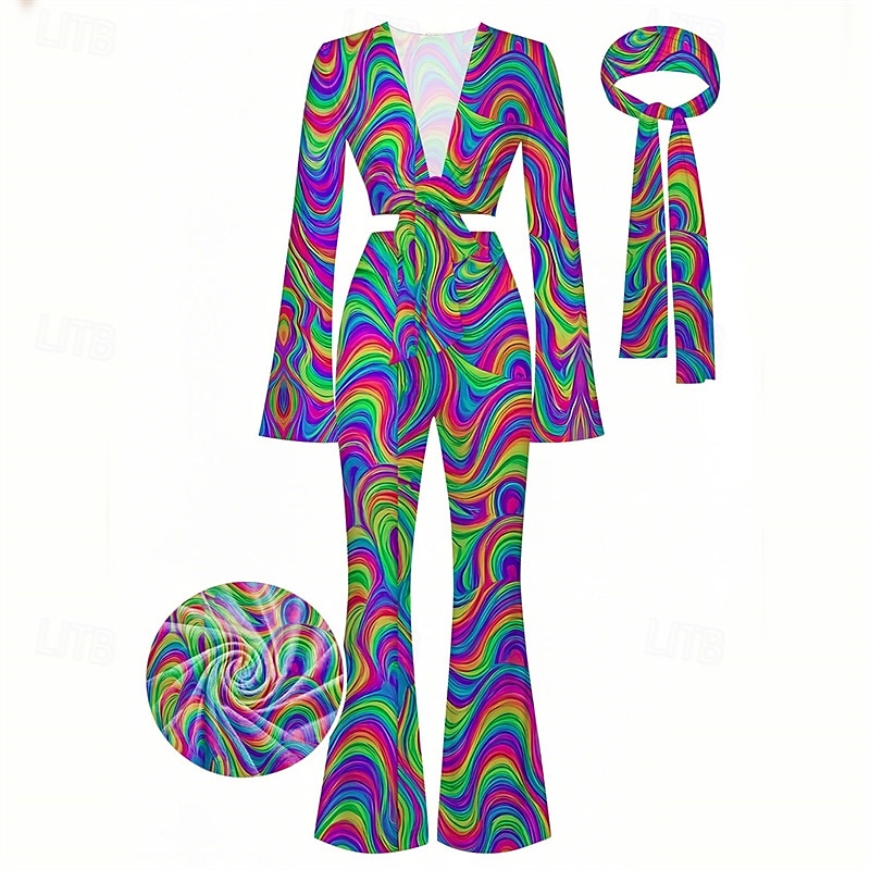 Ρετρό / Βίντατζ Δεκαετία '70 Ευχάριστος Σετ παντελονιών με φαρδιά γραμμή και δέσιμο μπροστά Χίπισσα Ντίσκο Γεωμτερικό Παραισθησιογόνος Φανταχτερή Φόρεμα Γυναικεία Απόκριες 2026 - $42.99 –P6