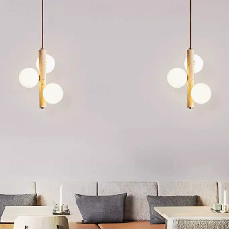 Lampada a sospensione a LED bianco caldo a 3 teste, creativa, in pietra e legno, mini lampadario industriale sospeso in vetro, lampada a sospensione da soffitto G9 per isola cucina, sala da pranzo, del 2025 a $155.99 –P2