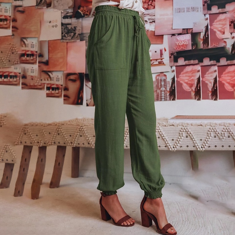 Femmes Slacks Pantalons Occasionnel Longueur complète Naturel Uni Avec Poches Conception à cordon élastique Confortable Extérieur Fête Décontracté Quotidien Week-end Vin Noir Vert Claire Vert Véronèse de 2025 ? $18.99 –P17