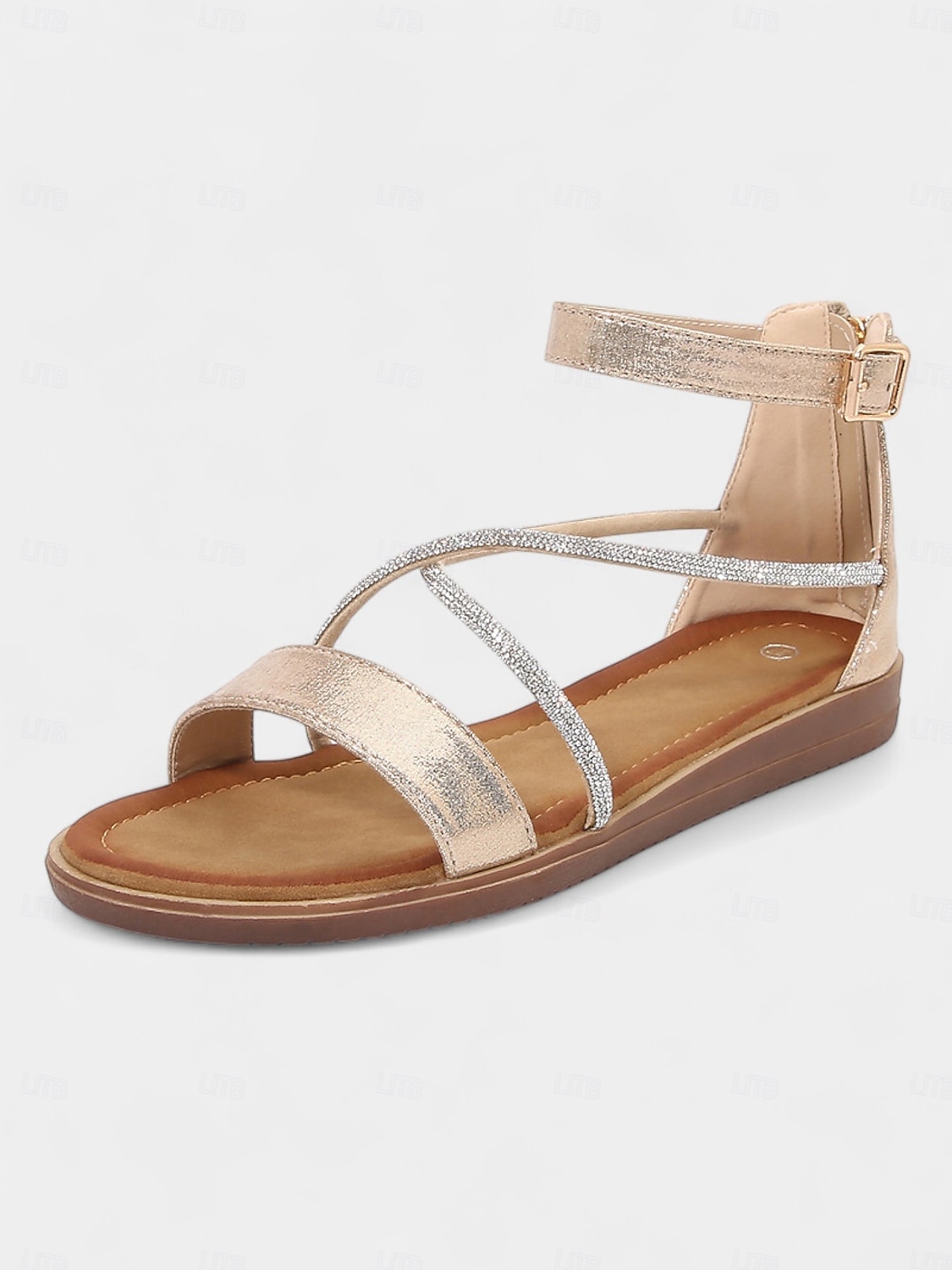 Women's Gold Ankle Strap Flat Sandals with Crisscross Glitter Straps - Stylish and Comfortable Flats for Everyday Dates 2025 - $29.99 –P1