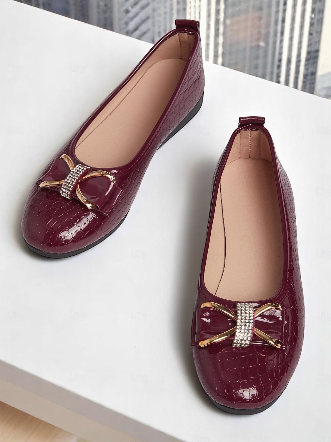 Damen-Lackleder-Schleifen mit Strass-Detail – klassische Slip-On-Schuhe für erwachsene Frauen, perfekt fürs Büro, tägliche Besorgungen, Abendessen und Feiertagstreffen 2025 - $19.99 –P2