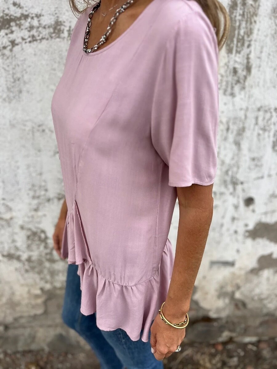 Pentru femei Tricou Grafic Modă Modern Casual Manșon scurt Stil Nautic Topuri obișnuite Zilnic Sfârșit de săptămână Bufantă Asimetric Negru Alb Roz Îmbujorat Albastru piscină Vară 2025 - $18.99 –P23