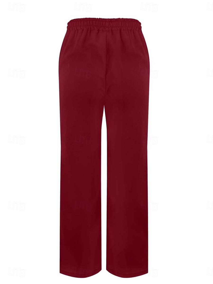 Dam Bomull Linne Byxor Enfärgad Chinos Semester Mode Avslappnad Lång Högmidja Enkel Fickor Snörning Bekväm Utomhus Mikroelastisk Semester Street Daglig Kamel Vinröd Svart Vit Sommar 2025 - $14.99 –P8