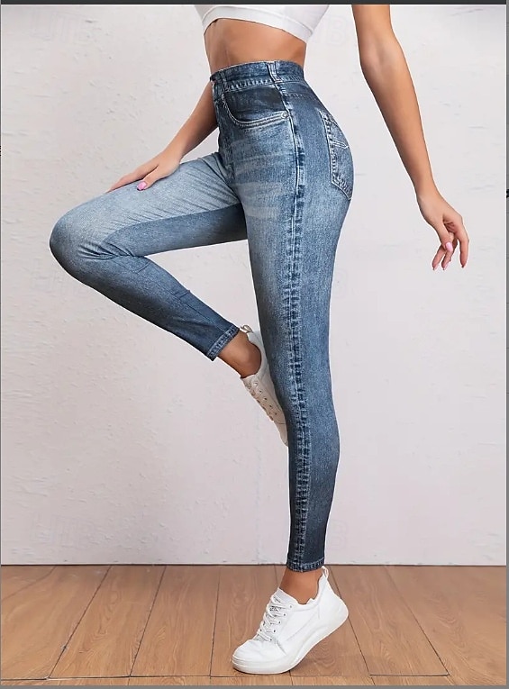 Women's Leggings Trousers 3D Print Chinos Vacation Streetwear Casual Full Length High Waist Plain Comfy Soft Comfortable Stretchy Outdoor Street Blue Dark Blue Gray Summer Skinny 2025 - $14.99 –P2